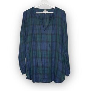 LOFT Loft Ann Taylor Blouse The Softened Shirt Blue Green Plaid Women’s Size XL